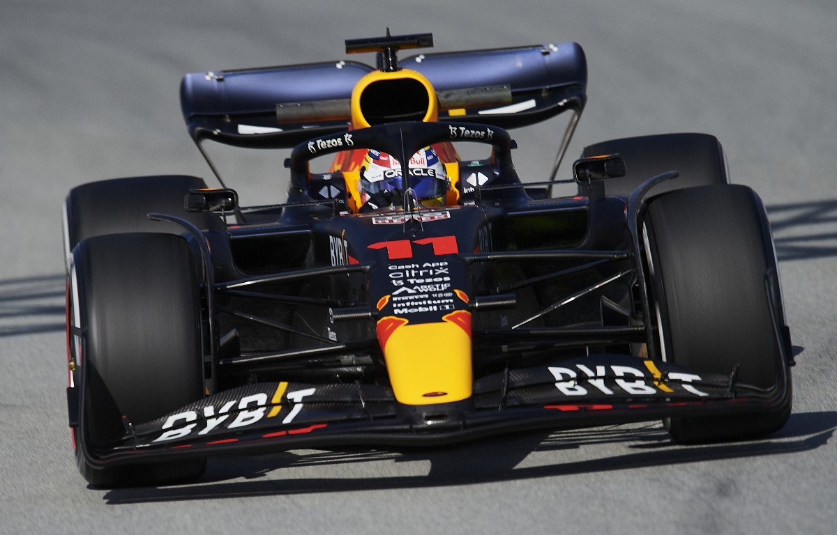 Sergio Perez drives the Red Bull RB18. Spain. February 2022.