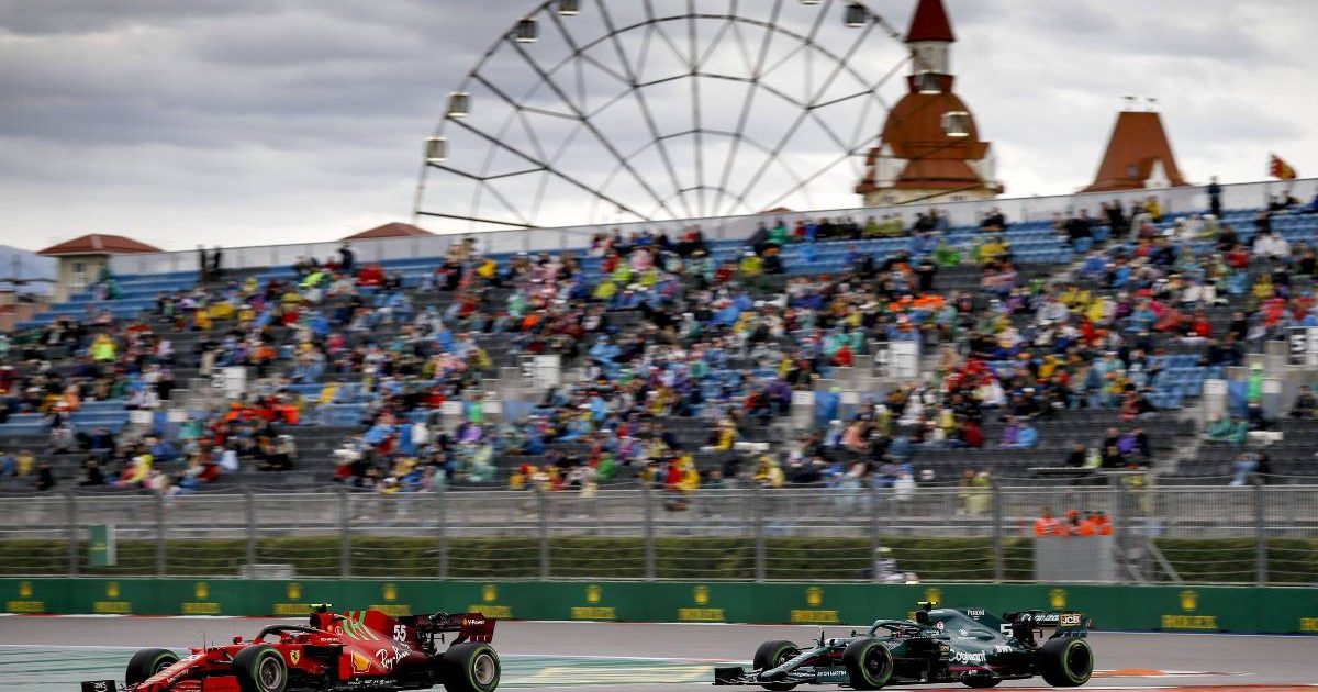 Carlos Sainz ahead of Sebastian Vettel on qualifying day at the Russian GP. Sochi September 2021.