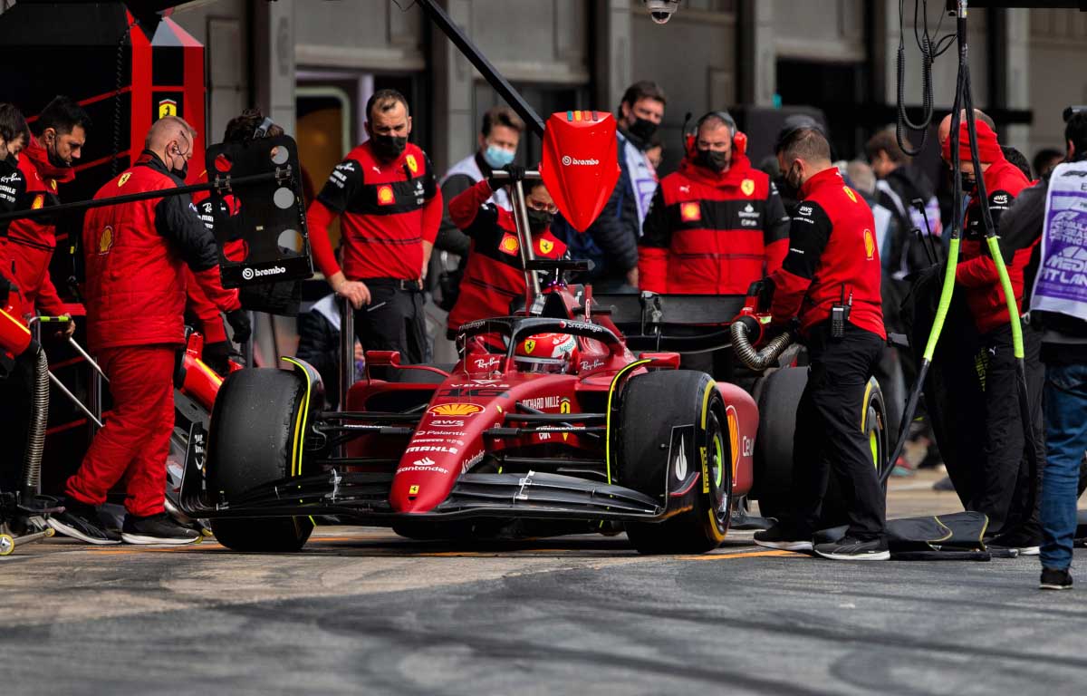 Charles Leclerc in the Ferrari pit box. Barcelona February 2022.