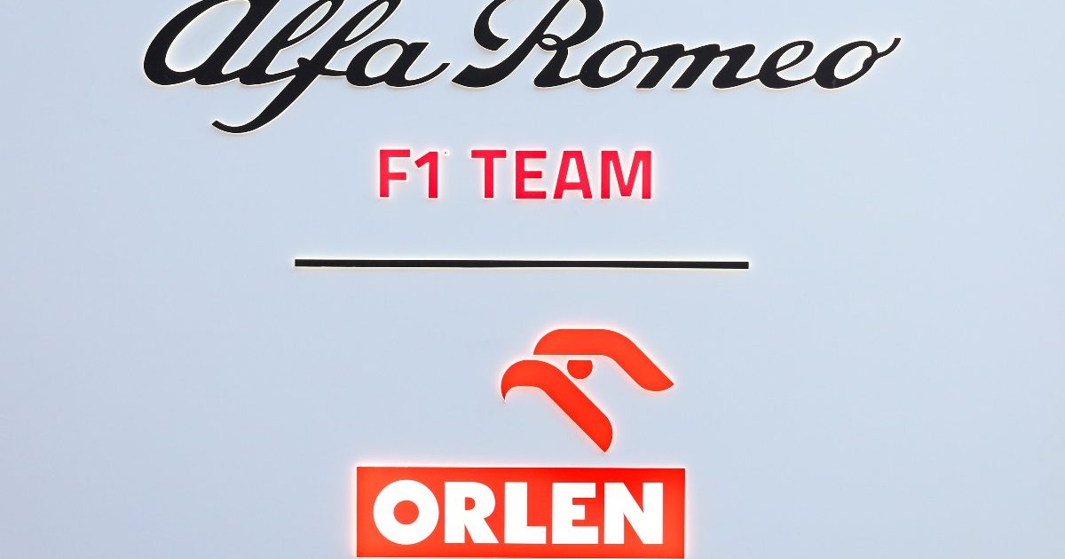 Alfa Romeo Formula 1 logo. Spain, February 2022.