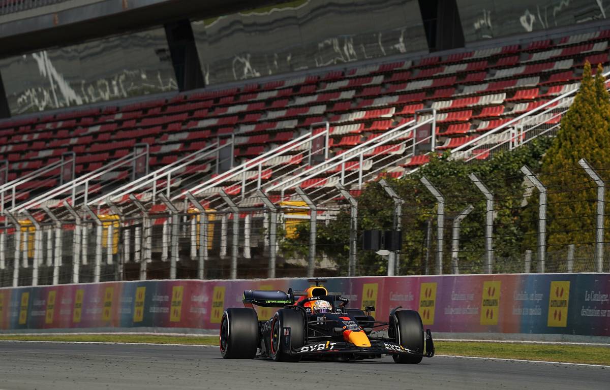 Max Verstappen's Red Bull at the Circuit de Catalunya. Barcelona February 2022.