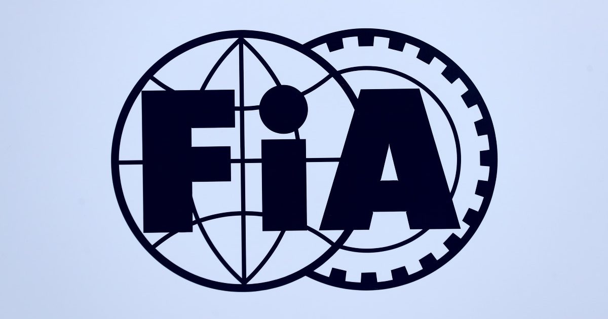 The FIA logo on a motorhome. Barcelona February 2022.