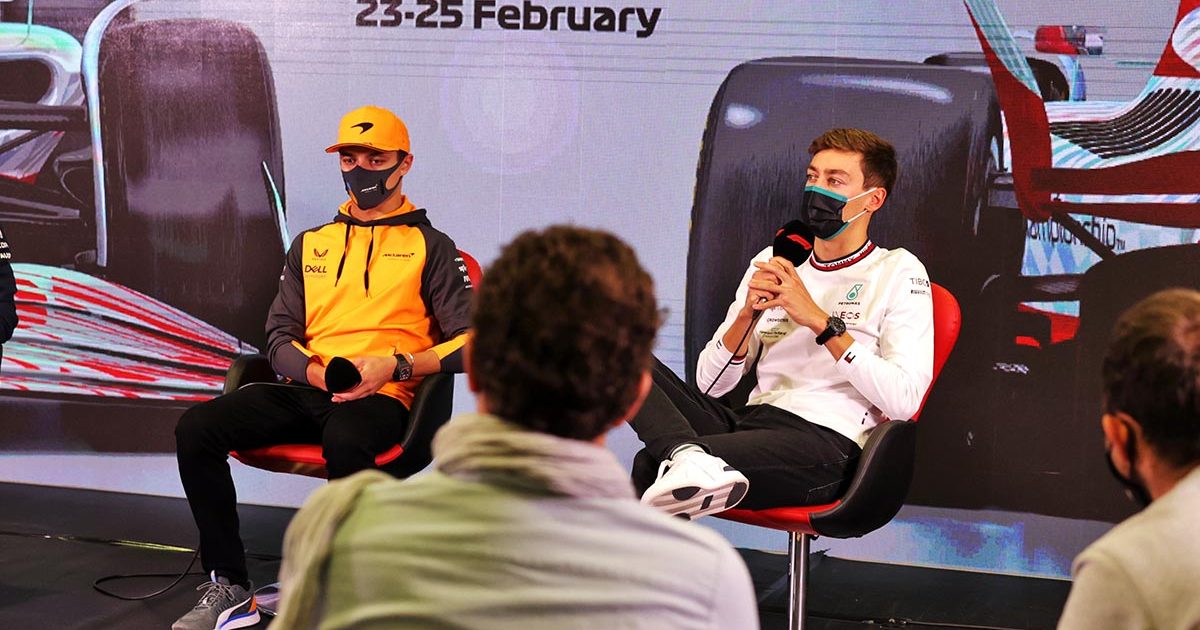 George Russell and Lando Norris in Barcelona press conference. Barcelona February 2022