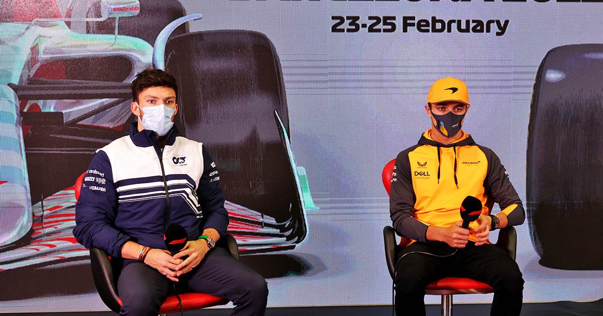 Lando Norris and Pierre Gasly on press conference duties. February Barcelona 2022