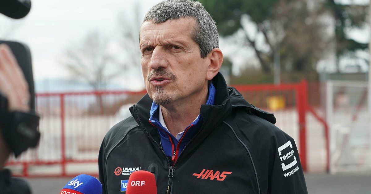 Haas team principal Guenther Steiner is interviewed. Barcelona February 2022.