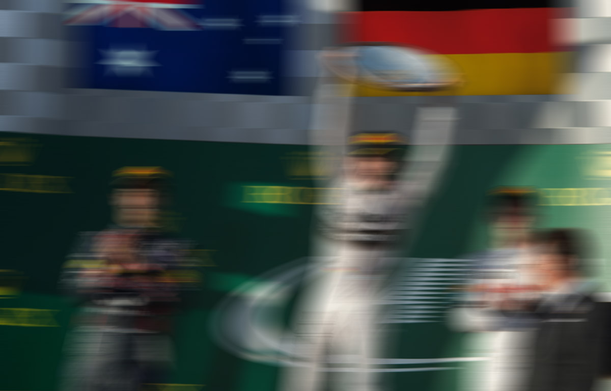 The top three podium finishers celebrate at the 2014 Australian Grand Prix. Melbourne 2014