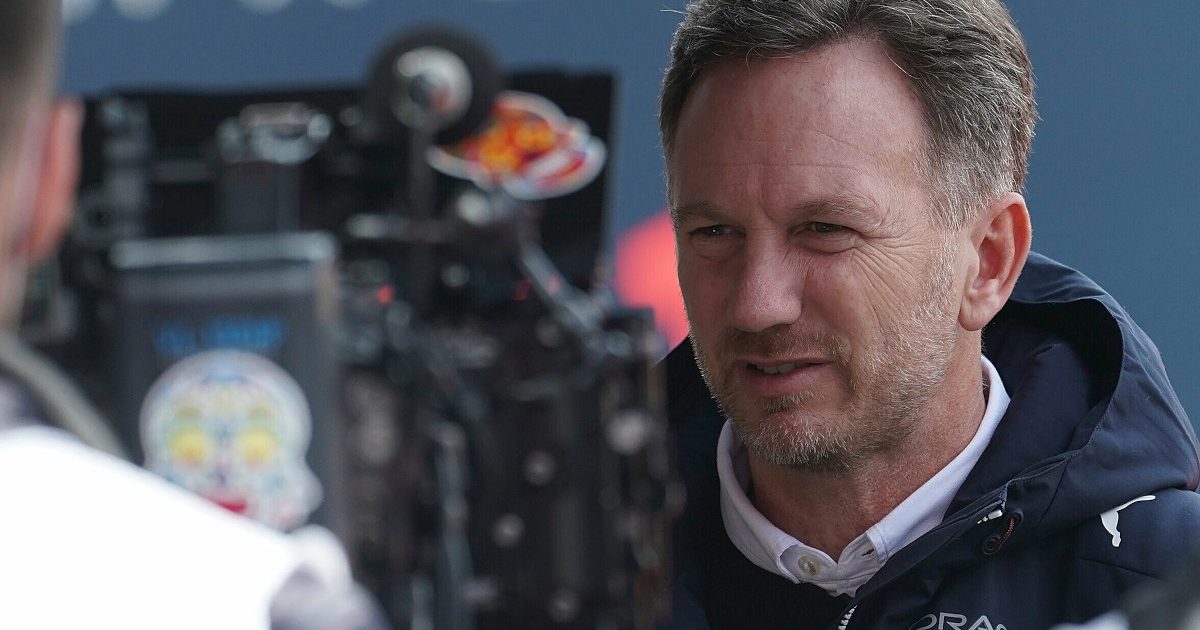 Christian Horner in front of a camera. Barcelona February 2022