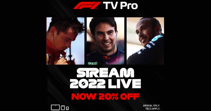 Celebrate Formula 1's Return For The 2022 Season With 20% Off F1 TV Pro ...