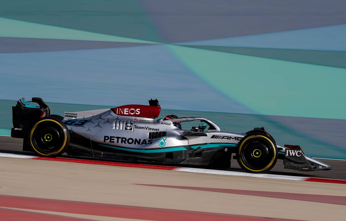 George Russell in the Mercedes during pre-season testing. Bahrain March 2022.