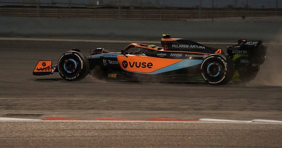 Lando Norris, McLaren, goes off-track in Bahrain. March 2022.
