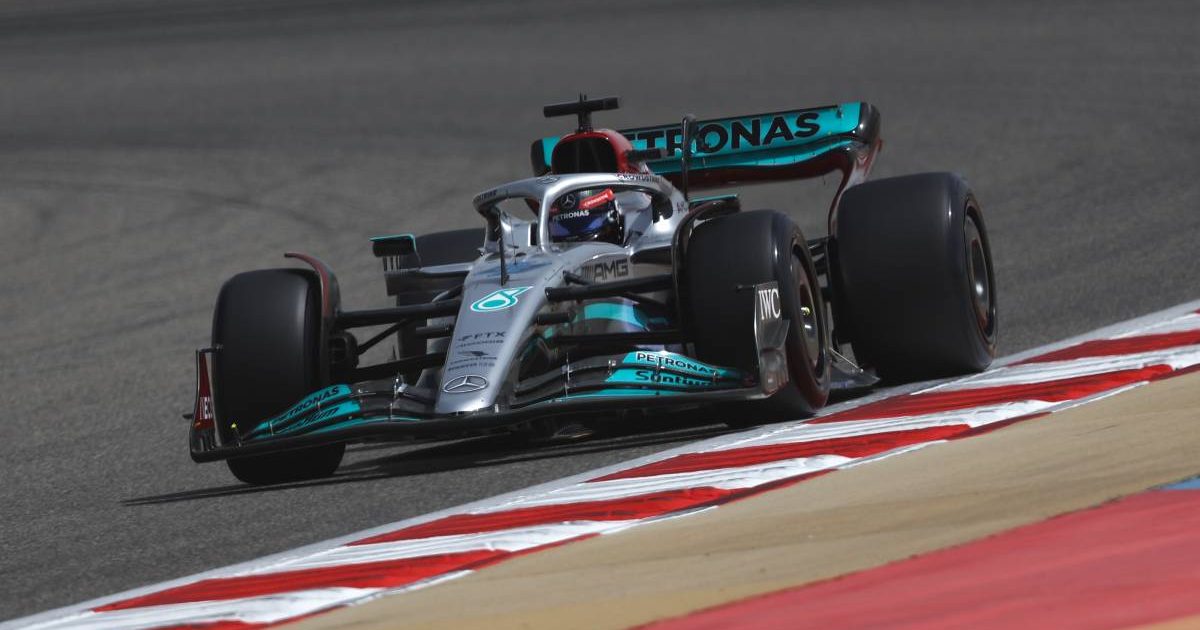 George Russell in the Mercedes W13 during testing. Bahrain March 2022.