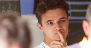 Lando Norris deep in thought. Bahrain March 2022.