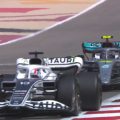 Lewis Hamilton, Mercedes, follows Pierre Gasly, AlphaTauri. Bahrain, March 2022.