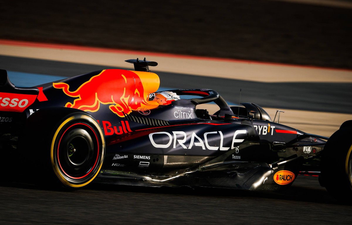 The side of Max Verstappen's Red Bull. Bahrain. March 2022.