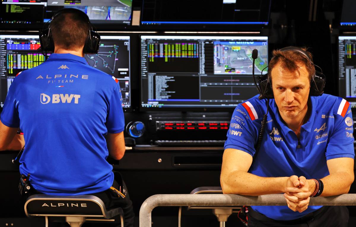 Alpine CEO Laurent Rossi looking downcast during testing. Bahrain March 2022.