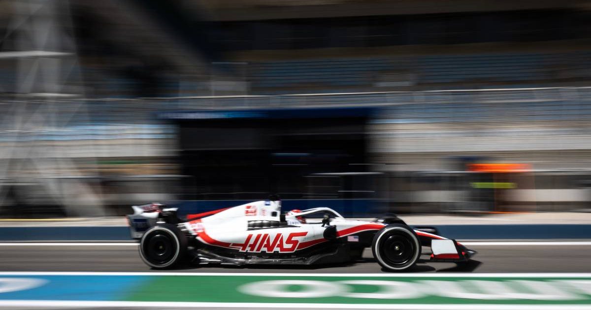 Kevin Magnussen drives the Haas VF-22 down the pit lane. Bahrain March 2022.