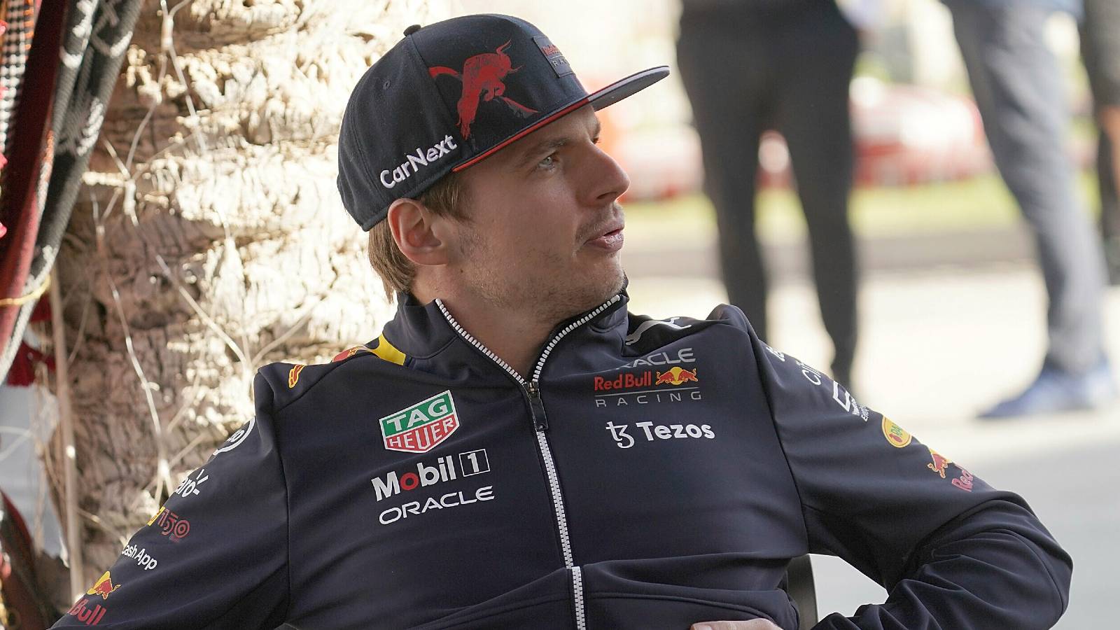 Max Verstappen, Red Bull, looking surprised. Bahrain, March 2022.