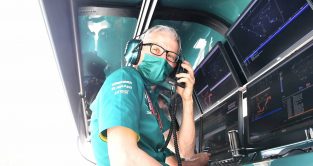 Aston Martin's Mike Krack at the pit wall. Bahrain. March 2022.