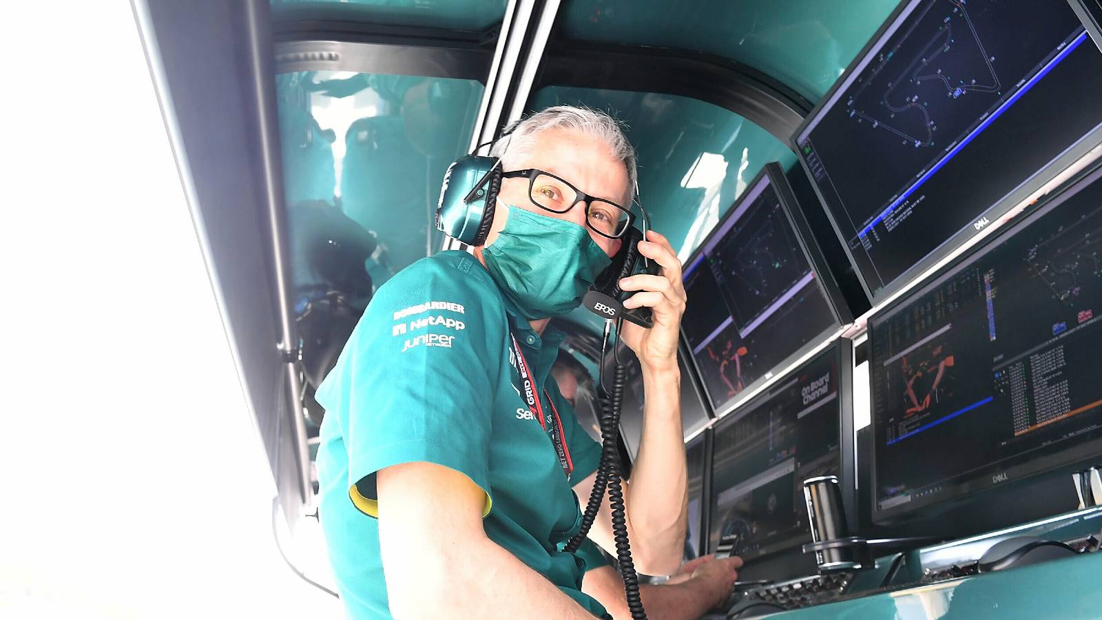 Aston Martin's Mike Krack at the pit wall. Bahrain. March 2022.