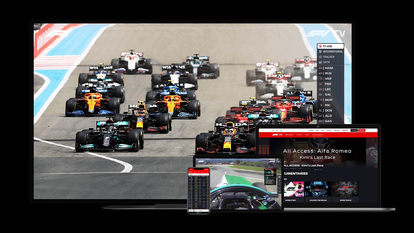 A range of devices to watch F1 TV Pro on. March 2022
