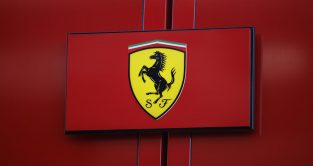 A Ferrari logo emblazoned. Barcelona February 2022.