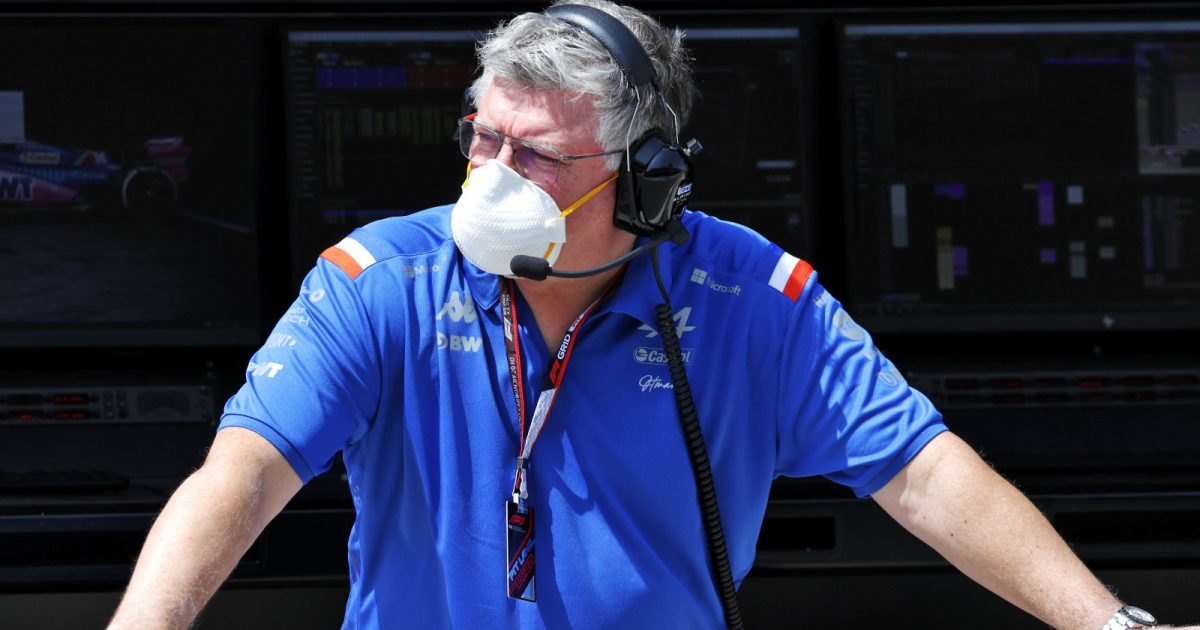 Otmar Szafnauer looks out from the Alpine pit wall. Bahrain, March 2022.