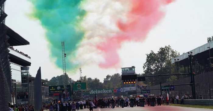 Italian planes fly over the grid. Monza September 2021.