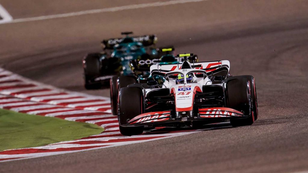 Haas driver Mick Schumacher in the race. Bahrain March 2022.