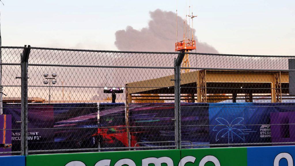Smoke seen near the Saudi Arabian GP circuit. Jeddah March 2022.
