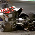 米克·舒马赫破碎的哈斯车的尾部。沙特阿拉伯2022年3月