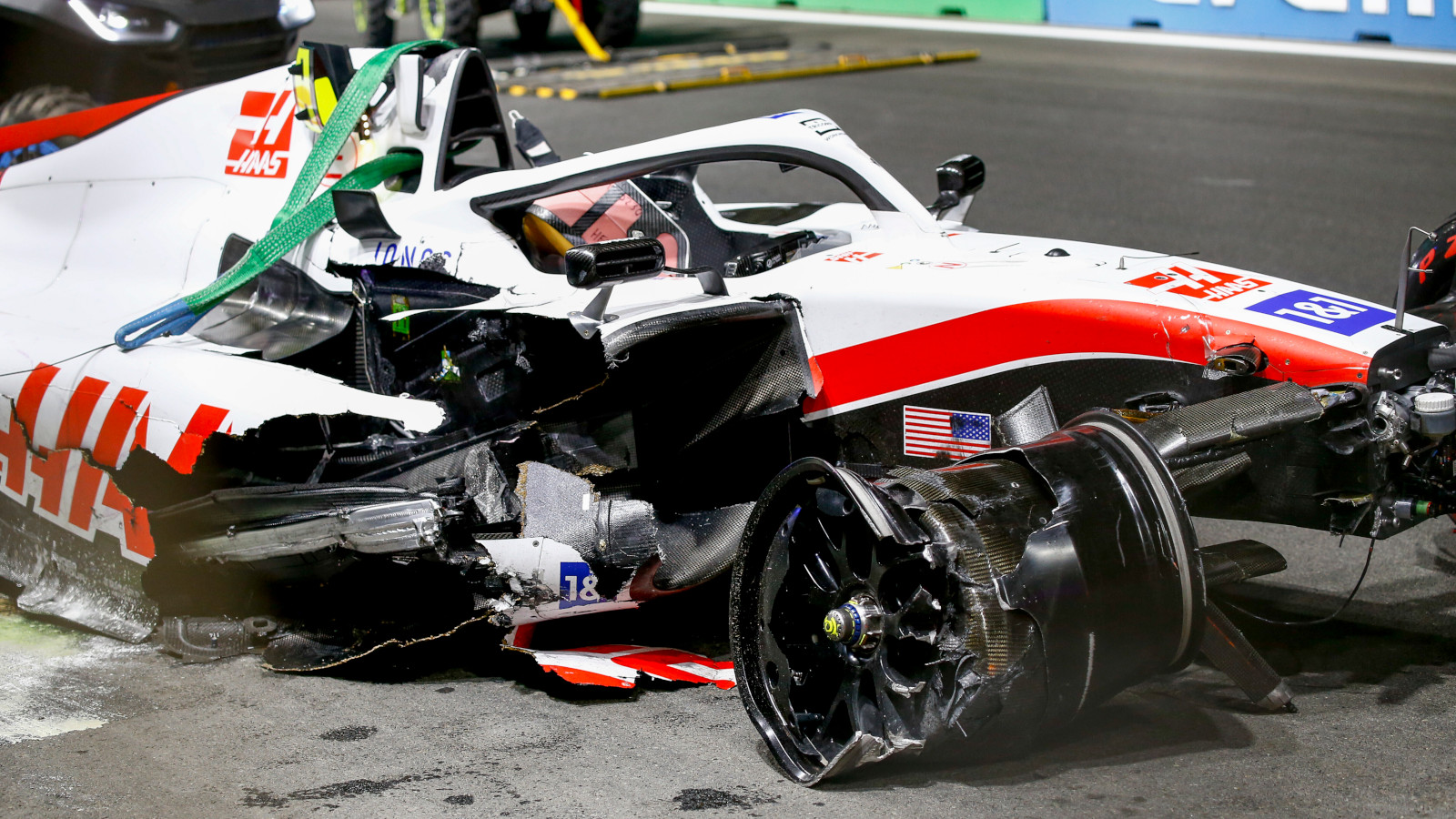 Mick Schumacher's wrecked Haas VF-22. Saudi Arabia March 2022