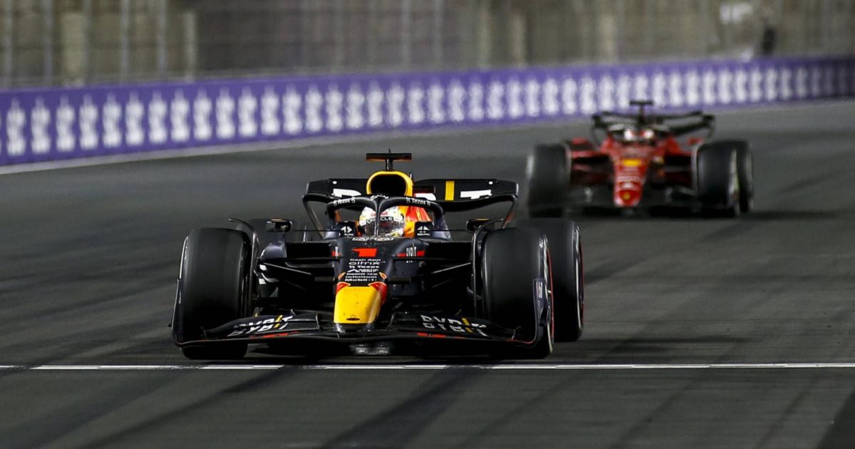 Max Verstappen, Red Bull, Charles Leclerc, Ferrari Jeddah March 2022.