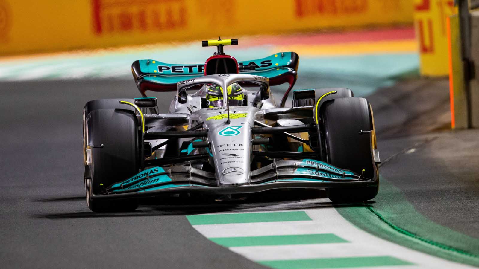 Mercedes driver Lewis Hamilton in action. Jeddah March 2022.
