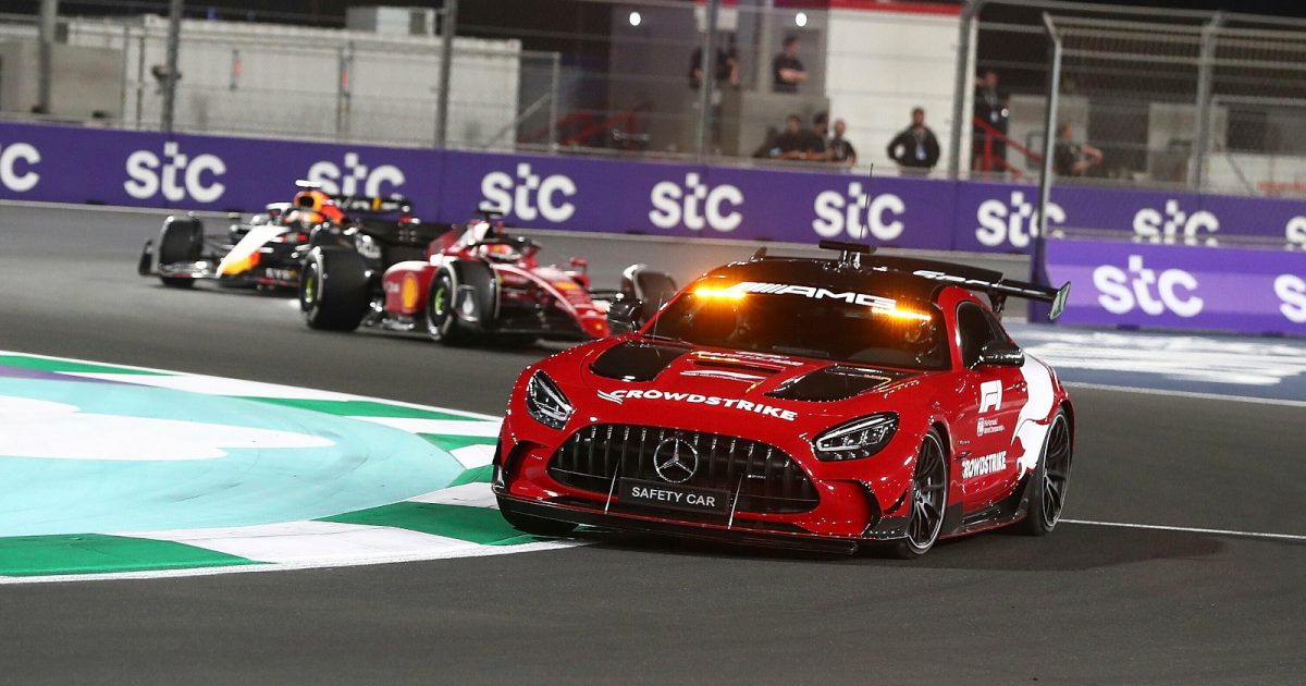 Charles Leclerc and Max Verstappen behind the Safety Car. Saudi Arabia March 2022