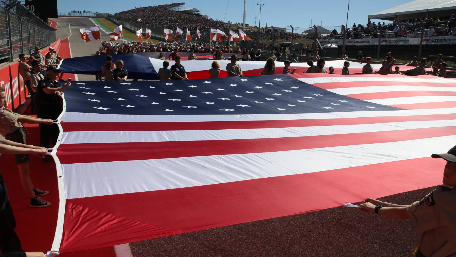 The United States flag held on the grid. United States November 2019.