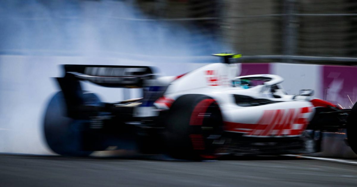 Mick Schumacher crashes during Saudi Arabian GP qualifying. Jeddah March 2022.