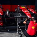 Ferrari front wings stacked outside the garage. Australia April 2022.