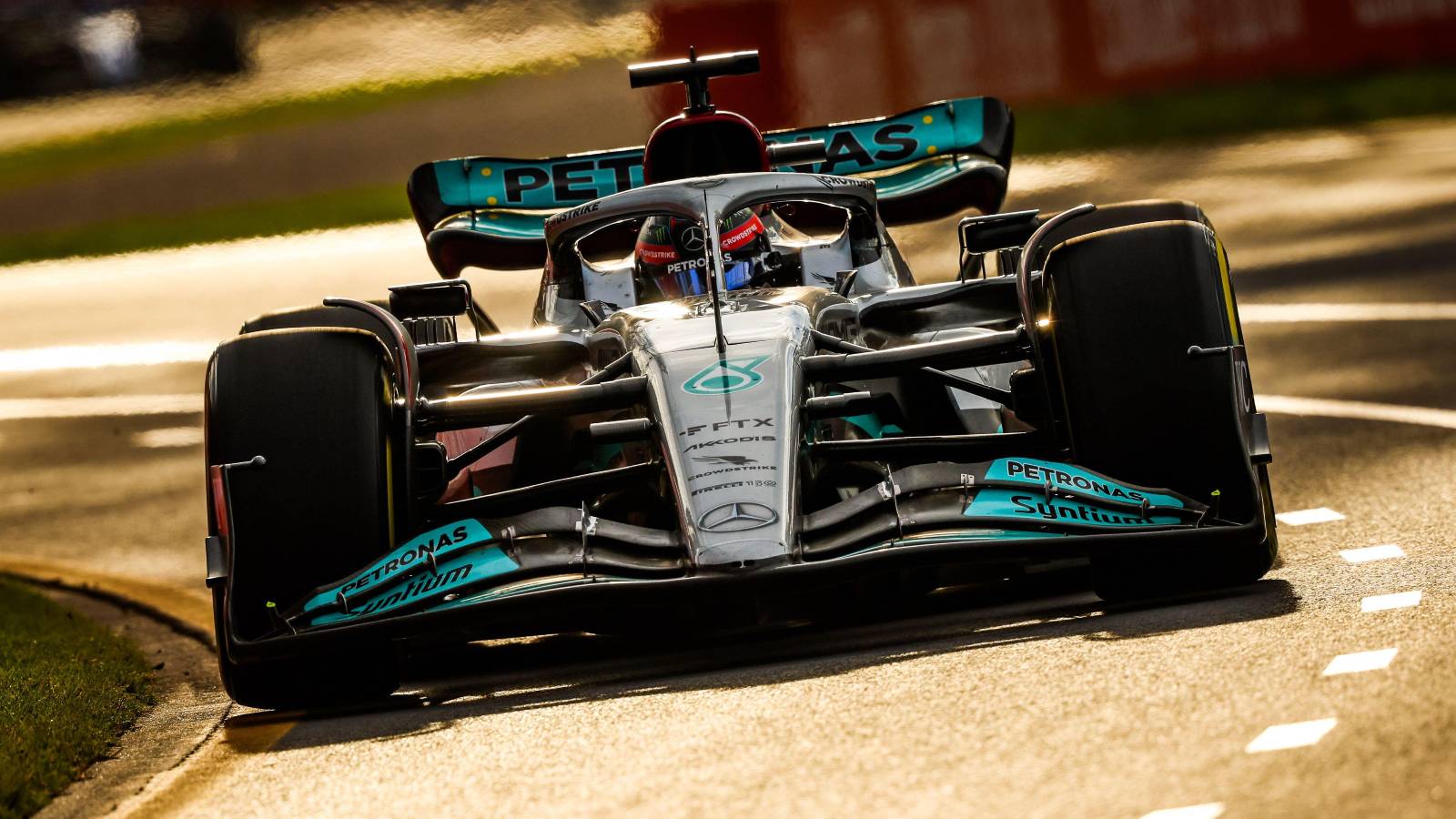 George Russell drives the Mercedes W13. Australia, April 2022.