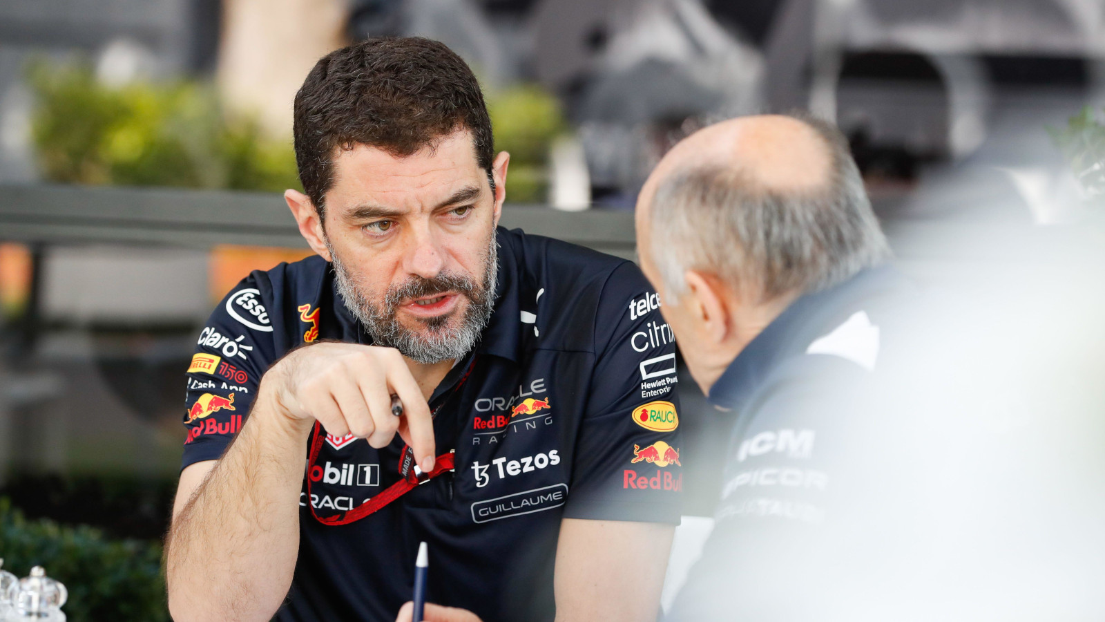 Guillaume Rocquelin speaking with Franz Tost. Australia April 2022