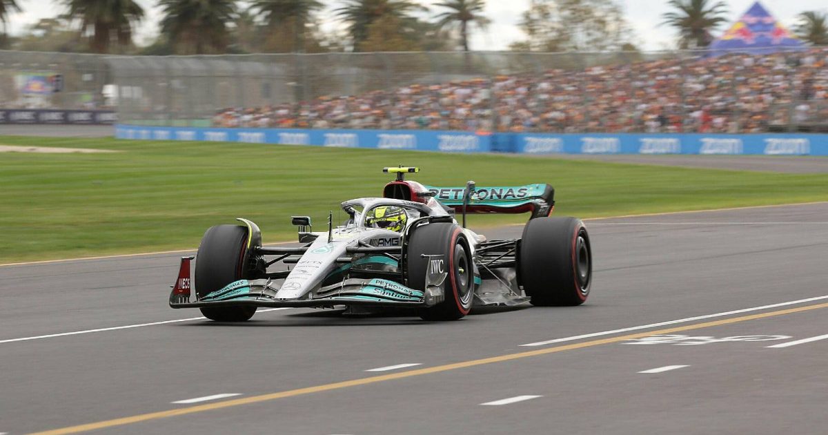 Lewis Hamilton in action at the Australian GP. Melbourne April 2022.
