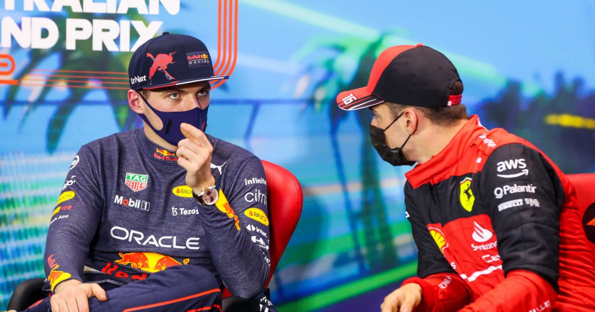 Max Verstappen and Charles Leclerc speaking in a press conference. Australia April 2022