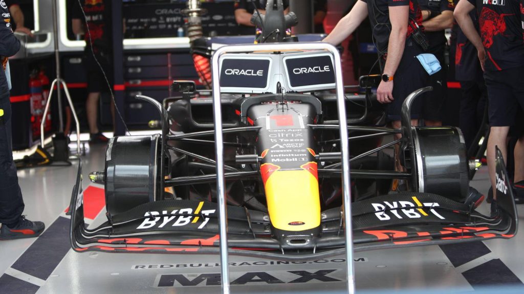 The Red Bull car of Max Verstappen in the garage. Australia, April 2022.