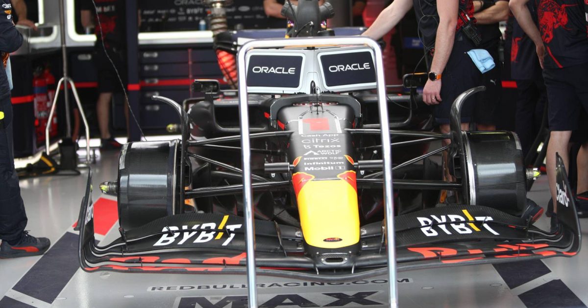The Red Bull car of Max Verstappen in the garage. Australia, April 2022.
