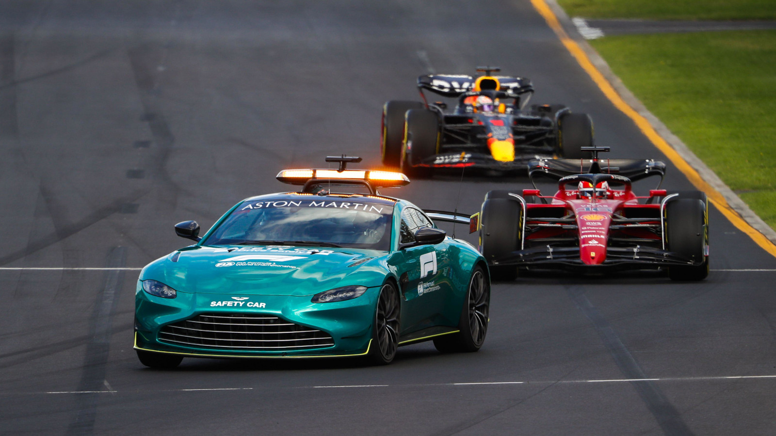 Charles Leclerc and Max Verstappen behind the Safety Car. Australia April 2022