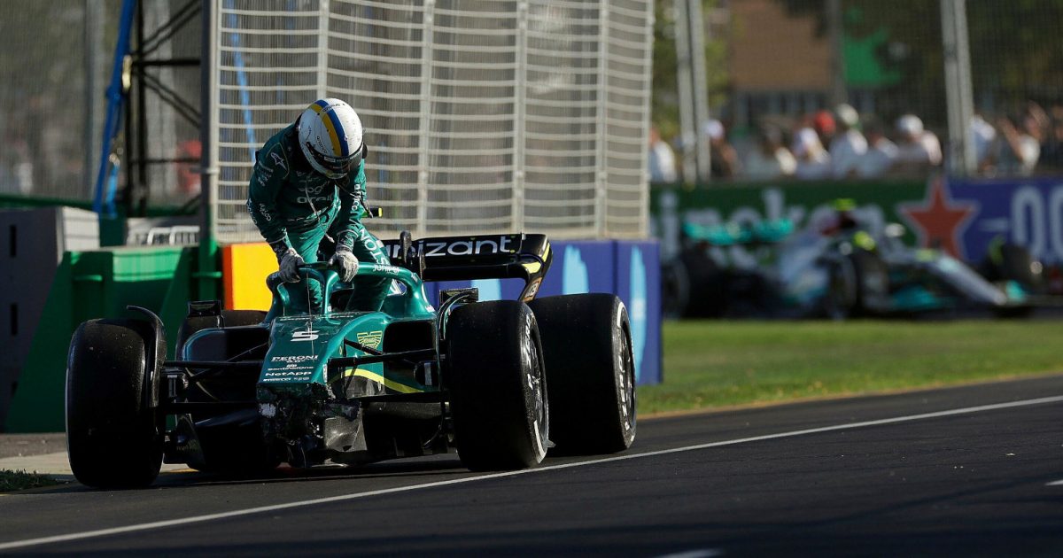 Sebastian Vettel climbs out of his broken down Aston Martin. Australia April 2022