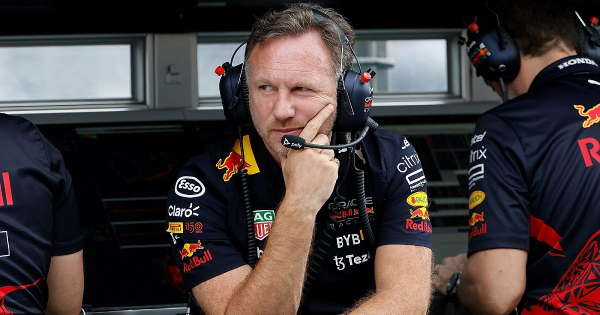 Red Bull's Christian Horner looks on from the pit wall during the Australian Grand Prix. Australia, April 2022.