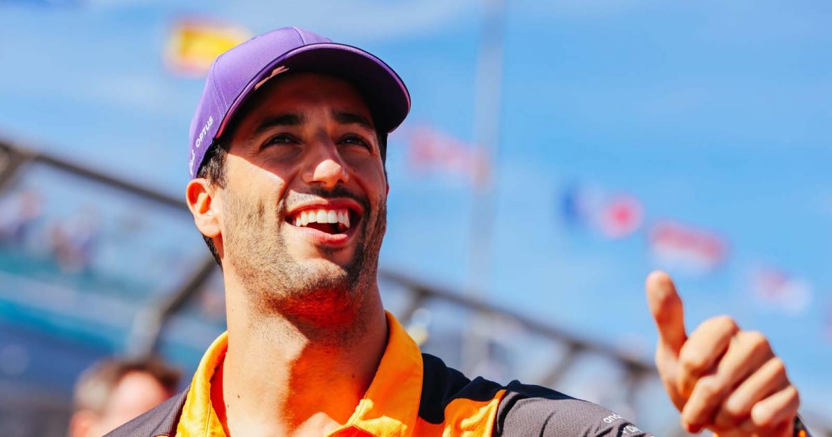 Daniel Ricciardo smiles at the crowd. Melbourne April 2022.