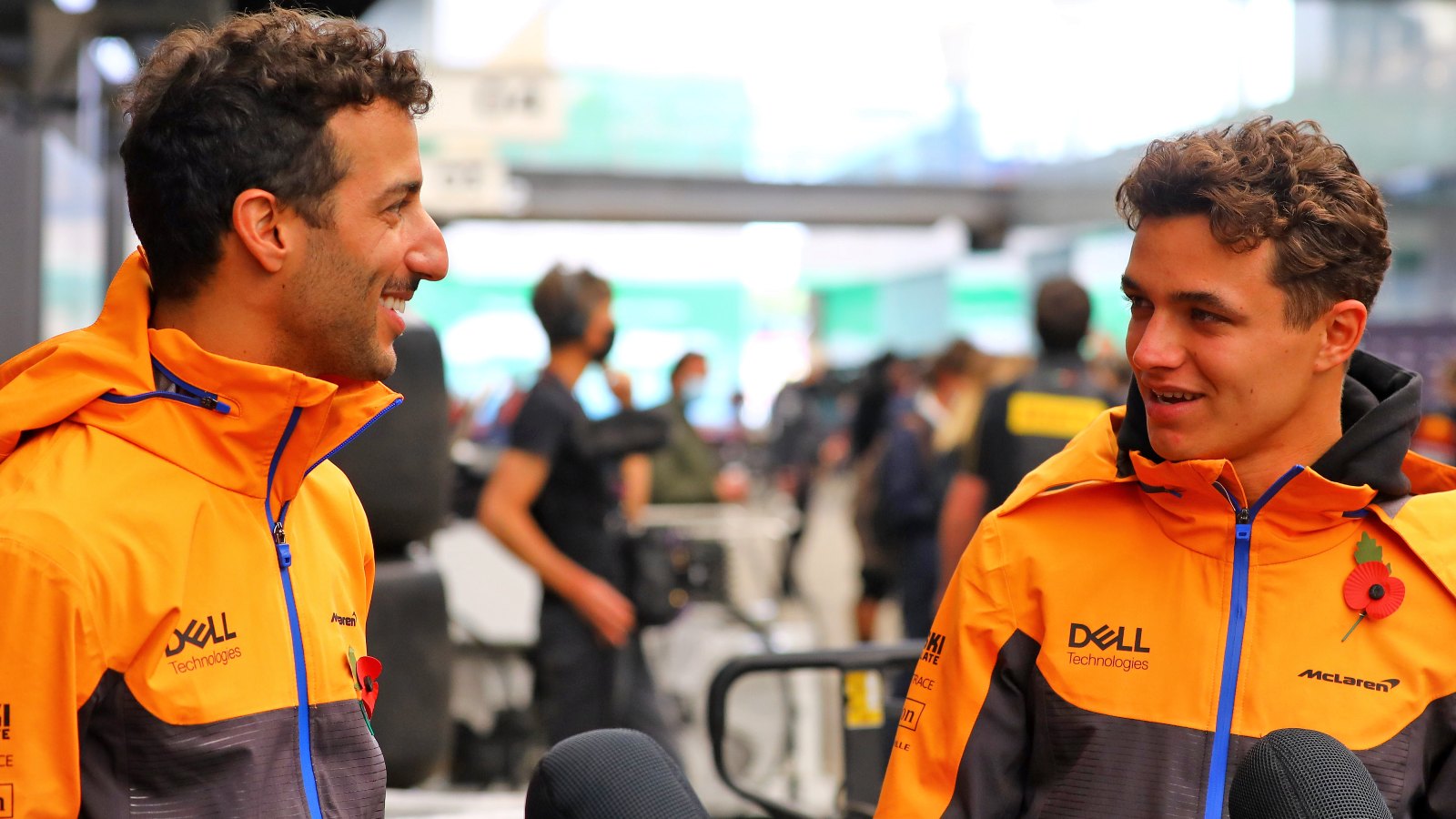Daniel Ricciardo smiles at Lando Norris. Brazil, November 2021.