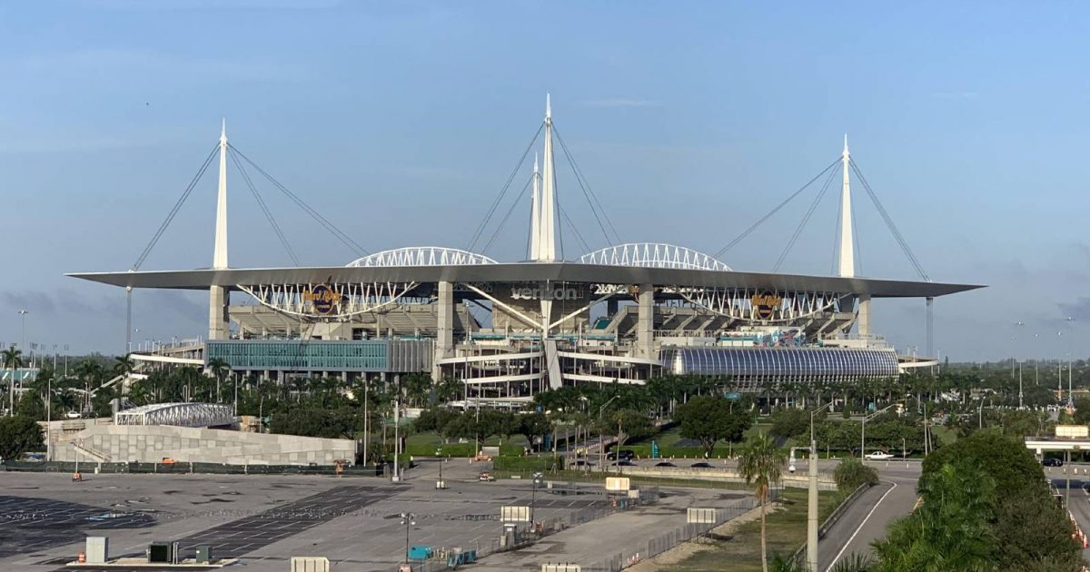 External view of the Hard Rock Stadium. Miami Grand Prix venue September 2019.