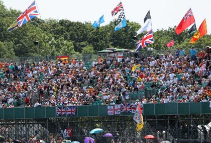 Fans and flags in a Silverstone stand.